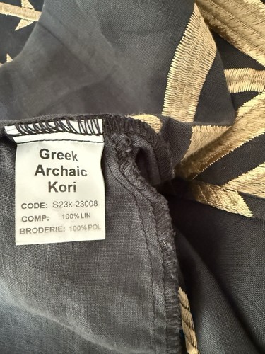 Greek Archaic Kori Linen Lagrange Dress With Hold Embroidery - Picture 5 of 6