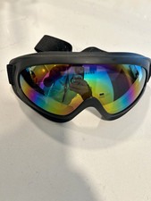 Black Ski Snowboard Goggles Mirrored Multicolor Lens Adjustable Strap Unisex