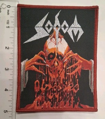 Sodom Obsessed By Cruelty Red Border Woven Patch Metallic Silver Logo