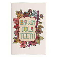 Stupell Industries Intricate Floral Shapes Brush Your Teeth Toothbrush Wood