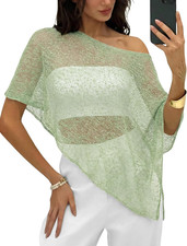 Women s Sheer Poncho Shrug Lightweight Knit Mesh Cover Up Summer Top