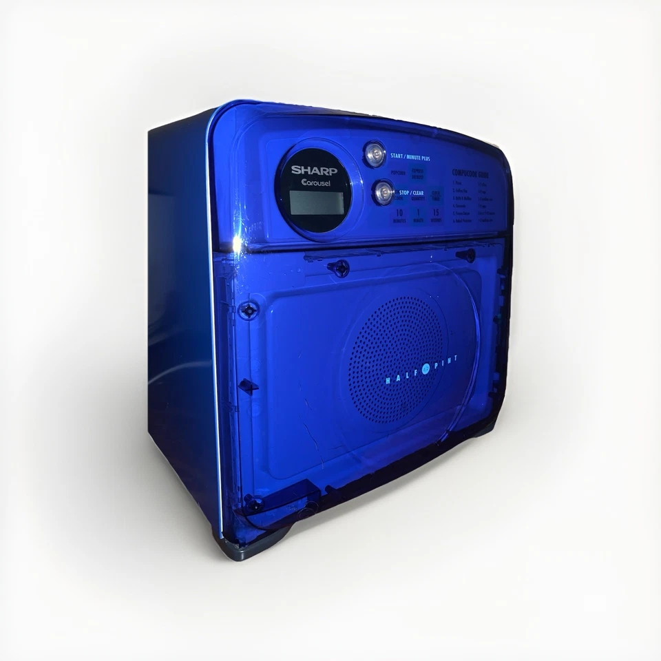 Horno microondas compacto Sharp Carousel media pinta R-120DB azul funciona vintage retro Foto 3 de 4