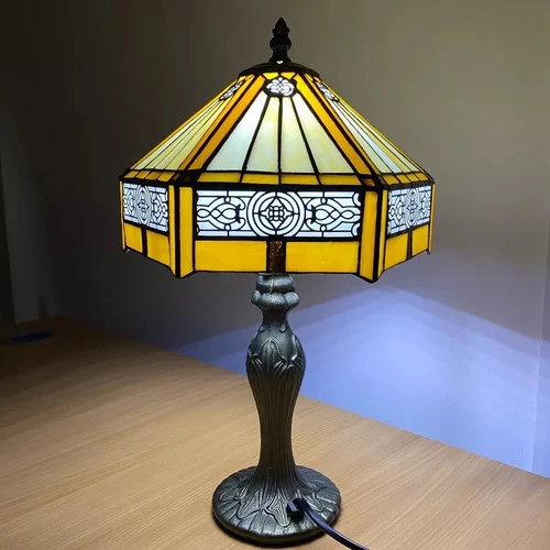 Tiffany Table Lamp Yellow Hexagon Style Stained Glass Mission Style End Coffee