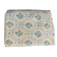 Vintage Sears Perma-Prest Full Flat Sheet Blue Floral Rosebud Cottagecore 81x104