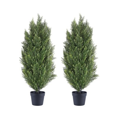 3ft Cedar Artificial Topiary Trees Outdoor Set of 2 - UV Resistant Faux Potte...