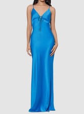 Betsy  Adam Women's Blue Tie-Front V-Neck Gown Dress Size-2