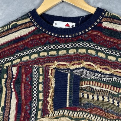 Florence Tricot 3D Knit Sweater Men Multi Color Textured 90s Vintage Coogi Style