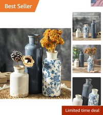 Charming Set of 3 Vintage Ceramic Vases in Blue & White for Elegant Home Decor