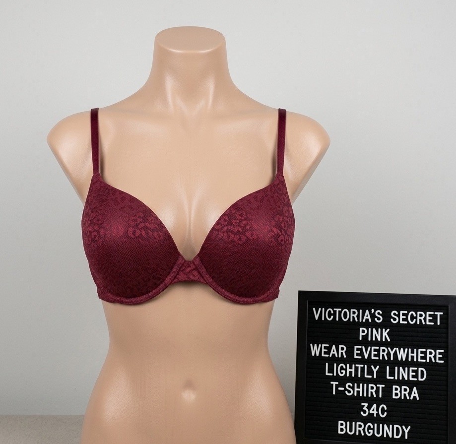 PINK Victoria's Secret 34C Bra Burgundy Leopard Wear Everywhere T