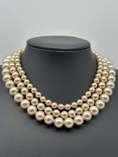 Vintage Triple Strand Faux Pearl Choker-Collar Adjustable Marked Japan 1960s/70s
