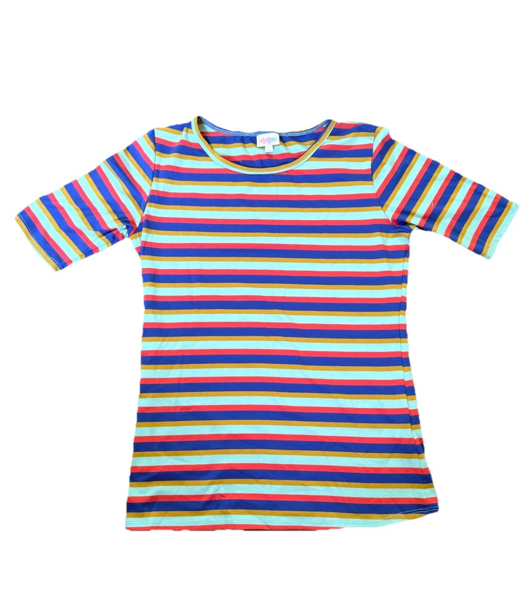 Lulu Roe Women's Multi Colored GiGi Short Sleeve Fitted tee size Medium