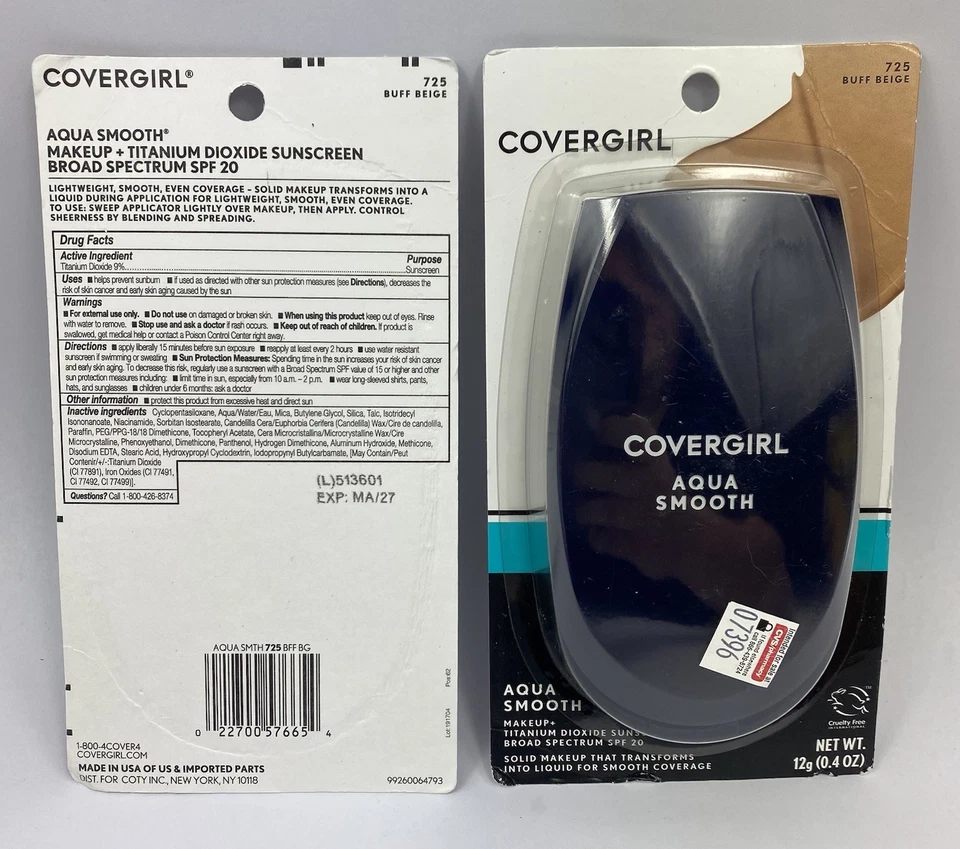 CoverGirl AquaSmooth Foundation Makeup Buff Beige 725 SPF 20 0.4 oz Lot Of 2 - Image 2 of 2