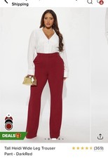 NWT FASHION NOVA HEIDI DRK RED WIDE LEG TROUSER PANT