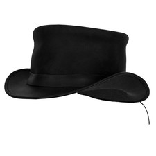 Genuine Leather Top Hat Fashion Gentleman Black Deadman Top Hat for Men Women
