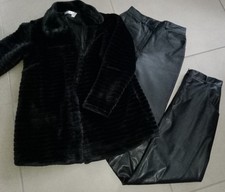 ✅ SET WEBPELZJACKE MANTEL JACKE HSE24 ECHT LEDER HOSE ROCK SCHWARZ 36/38 NEU