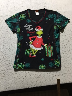 Dr. Seuss The Grinch Shirt Womens S Small Black Graphic Print V Neck Pockets