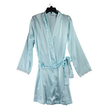 Adonna Womens Blue 2 Pcs Tie Waist Robe Nightgown Set Floral Lace Trim Size M