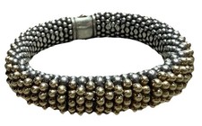 Lagos Caviar Two Metal Sterling Silver 18k Gold Popcorn Bracelet 15mm BIG MSRP