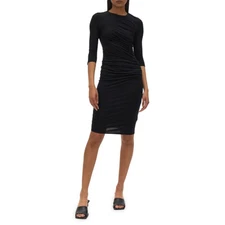 Helmut Lang Dress Womens XS Petite Black Nova Jersey Knit Ruched Bodycon Mini