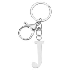 Initial Letter Key Chain Letter A-Z Keychain Initials Keyring, Silver J