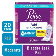 Incontinence Pads for Women, 4 Drop Moderate Absorbency, Regular Length, 20