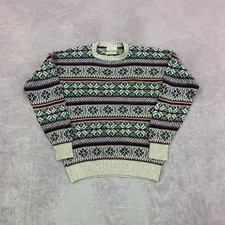 Vintage abstract knitted jumper Patterned Grandad chunky knit sweater Men's XL