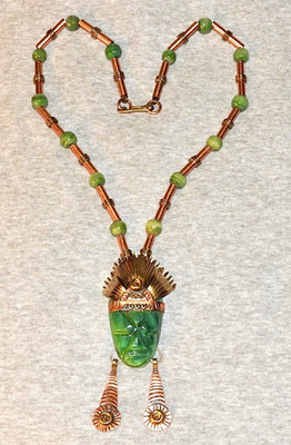 Aztec King Necklace Vintage Chrysoprase Stones and Copper from Mexico