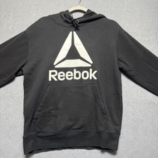 Reebok Black Hoodie Sweatshirt Mens S/CH/P Big Logo Pullover