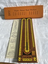 Vintage Drueke's Hardwood Cribbage Board in Box w/ Instructions #2050