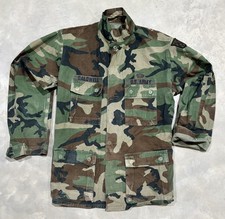 Vintage US Army Woodland Camo BDU Coat Paratrooper Button Front Mens Medium Long