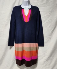 women's TRINA TURK Camp Striped Sheath Sweater Dress Merino Wool colorblock sz S