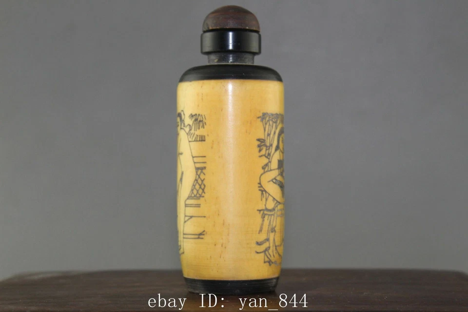 Botella de tabaco china rara tallada a mano hombre mujer/ganado Foto 3 de 4