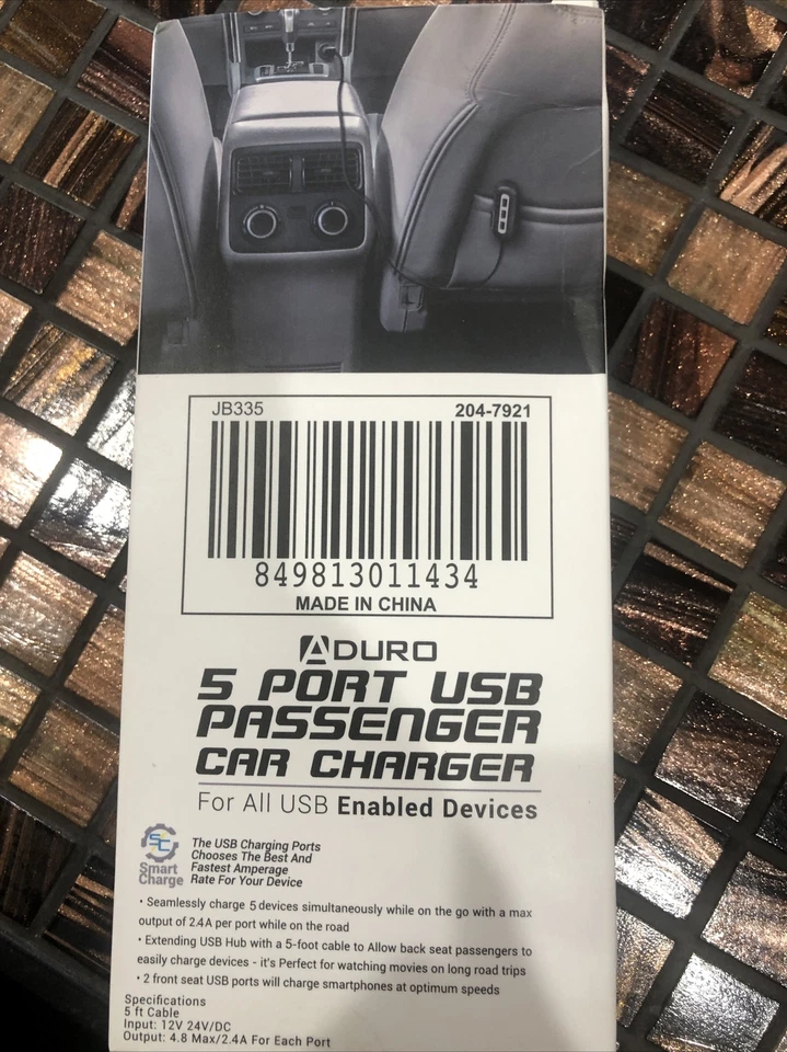 Cargador Coche Pasajero Aduro 5 Puertos USB para Todos los Dispositivos Habilitados USB Foto 3 de 4