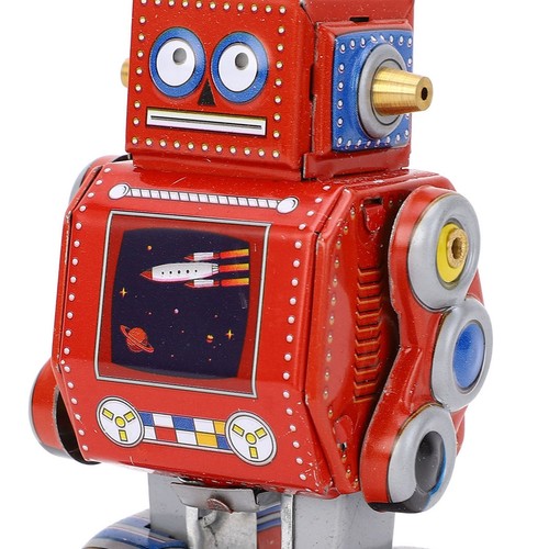 (Red)Wind Up Robot Toy Hand Made Decorative Vintage Clockwork Robot Toy - Picture 19 of 22