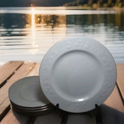 4 Libbey Tableware LIE23 8''W Salad Plates Holly Berry Pears Cream w/ Gold Edge