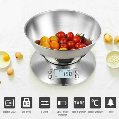 ADLER Bilancia Elettronica Digitale Da Cucina In Acciaio Inox 5kg 1g Display LCD LED