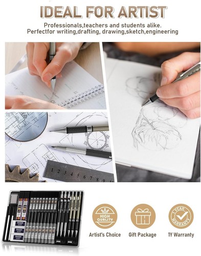 Nicpro 35PCS Kunst Druckbleistift Set, 3PCS Gold Metal Drafting Pencil 0,5 mm & - Bild 6 von 7