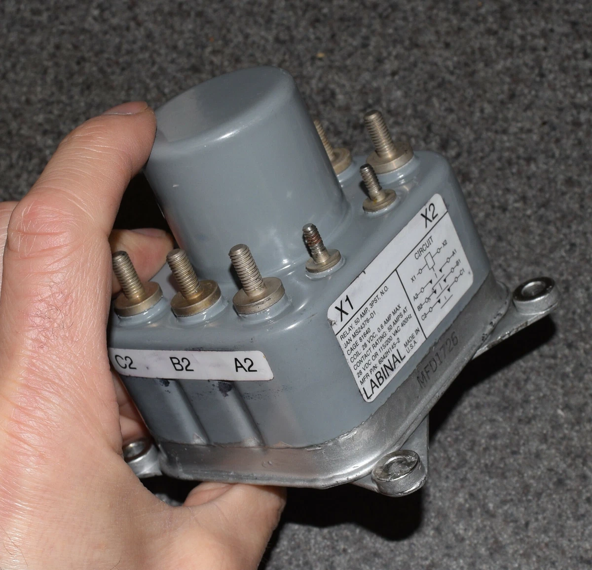 MILITARY LABINAL POWER RELAY MS24376-D1 3-POLE SINGLE THROW 50A  