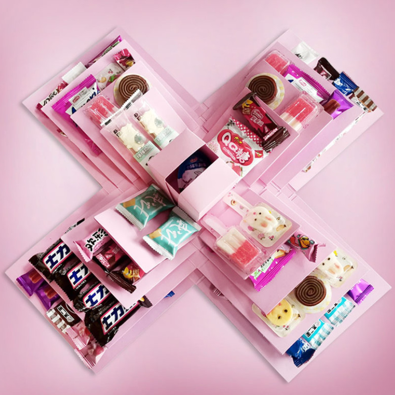 Hágalo usted mismo Caja de Regalo Explosión Rosa Caja de Regalo Sorpresa Caja de Regalo de Cumpleaños (Sin Snacks)