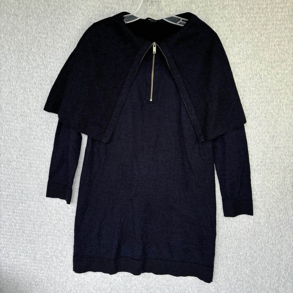 COS Womens M Wool Blend Long Sleeve Knitted Cape Dress Lurex Blue Work/Event