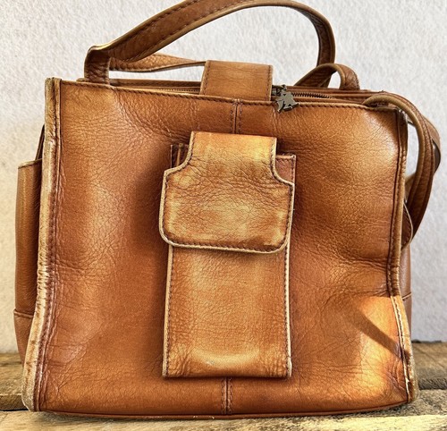 VTG Leather Purse Brown Brass Travel Keychain POCKETS 90s Retro - Picture 2 of 5