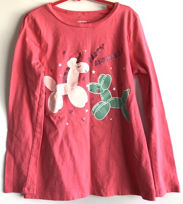 Carter's Long Sleeve Pink Top Shirt Blouse Girl's 12 y. o. Party Animals Cotton