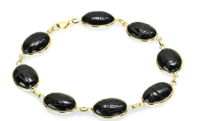 14K Gelbgold Skarabäus Armband mit schwarzem ovaler Form Onyx 8 Zoll