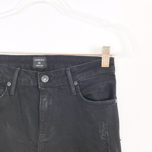 Just Black Womens Size 26 Black Lace Bottom Ripped Skinny Jeans Cotton Stretch - Picture 4 of 11