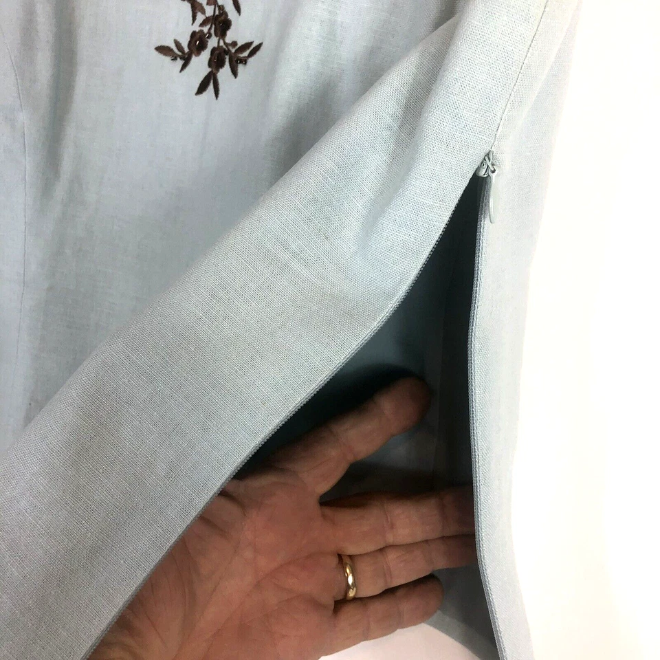 Traje de mujer Jessica Howard 3 piezas Aqua cuello redondo marrón bordado abierto talla 8 Foto 4 de 4