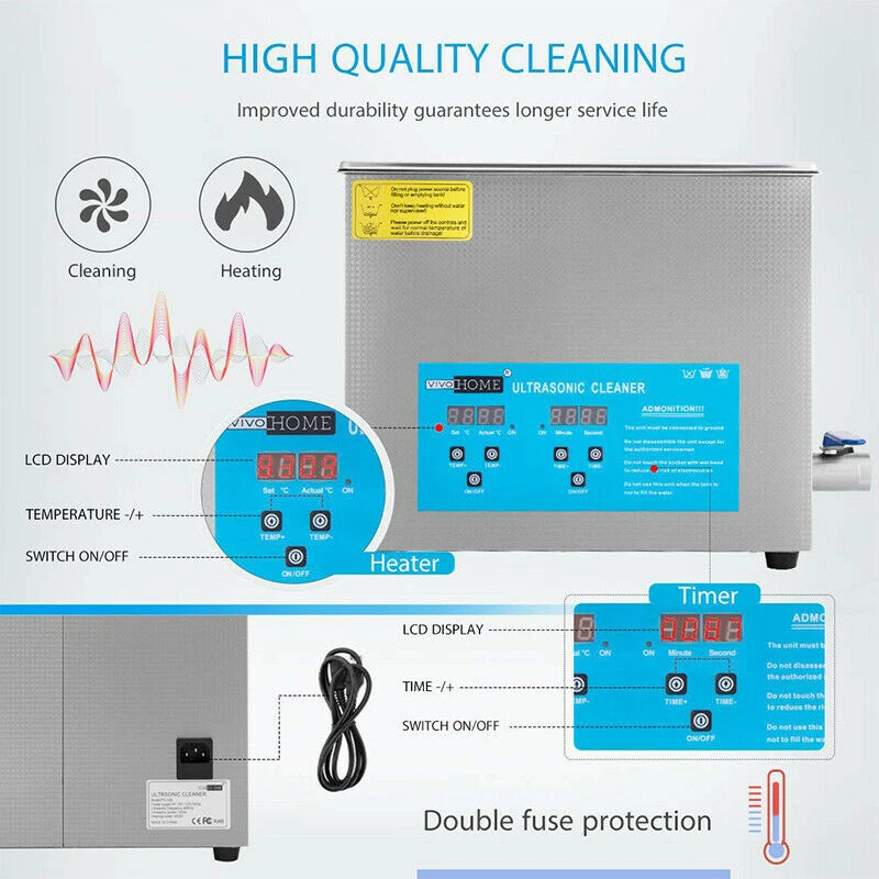6L Ultrasonic Cleaner 0-99min Timer & Heater Digital Sonic Cleaner for Jewelry - Image 3 of 4