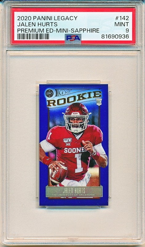 JALEN HURTS 2020 PANINI LEGACY PREMIUM EDITION MINI SAPPHIRE BLUE RC /50 PSA 9
