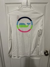 NEW Vineyard Vines Kids Long Sleeve Pocket T-Shirt White L 18 Neon Logo Preppy