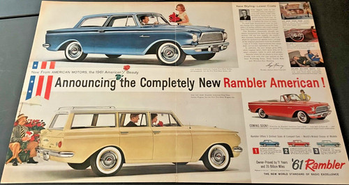 1961 AMC Rambler American - Vintage Color 2-Page Print Ad / Wall Art - CLEAN