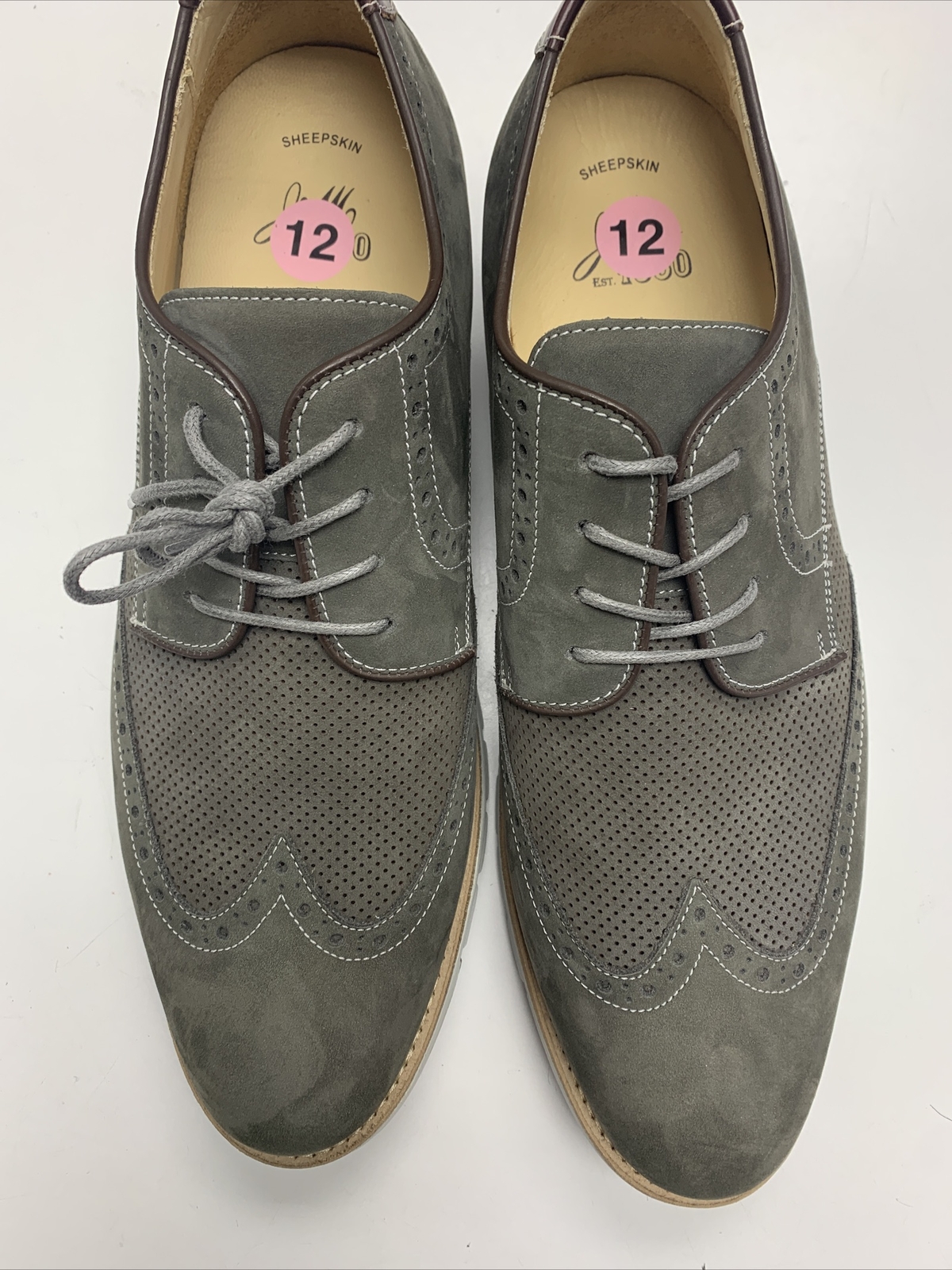 SAOLA Johnston & Murphy J&M 1850 Uomo Taglia 12M Grigio (kaki) Pelle di Pecora Made In Brazil